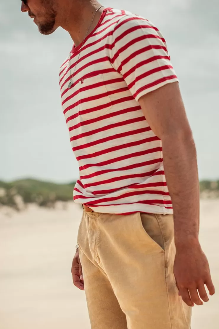 Clearance Breton Striped T Shirt Red Men Tops