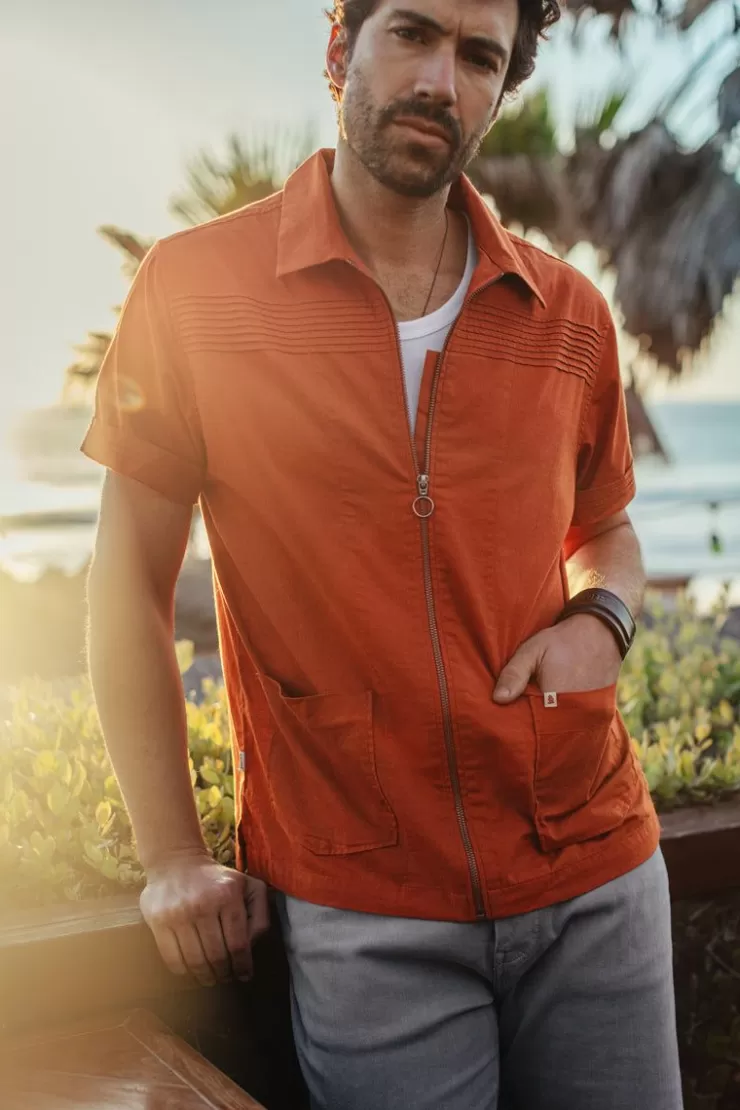 Outlet Cabana Shirt Burnt Orange Men Tops