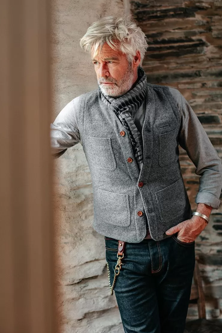 Clearance Drifter Wool Waistcoat Grey Men Knitwear