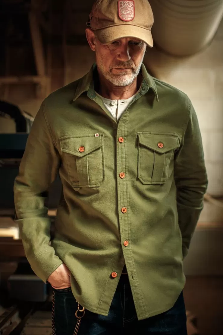 Hot Lichen Moleskin Shirt Army Green Men Tops