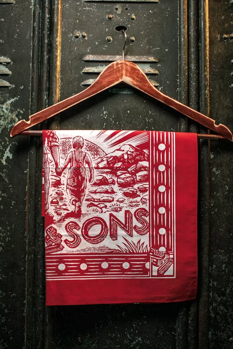 Flash Sale Woodcut Bandana Red Men Scarves